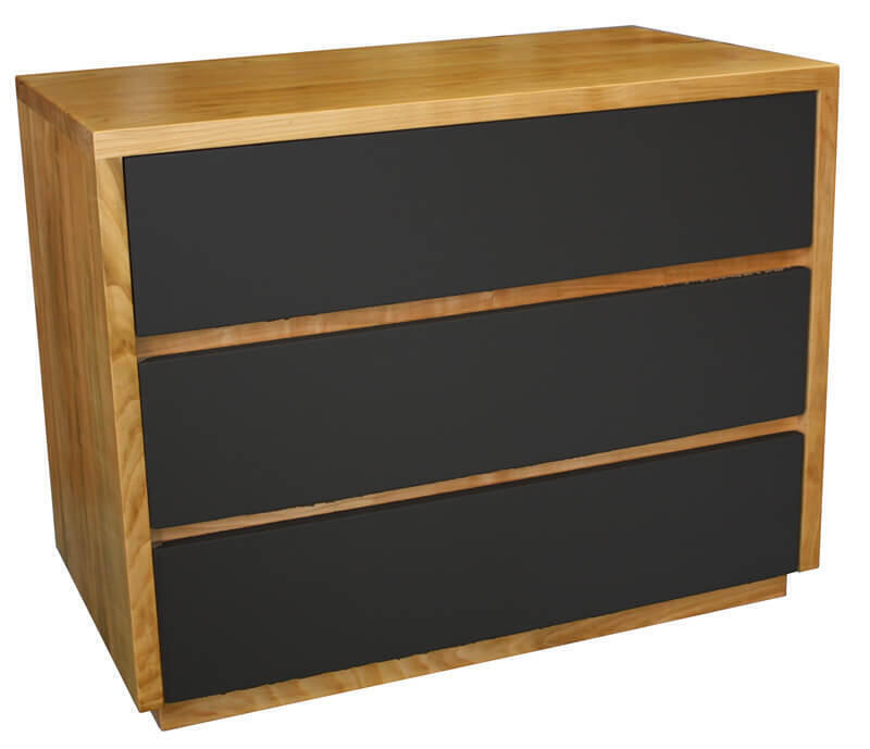 23361 Commode 3 tiroirs Merisier naturel & laqué noir