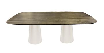 Table ovale 220 plateau noyer naturel biseauté pied cone forme champignon métal noir sur mesure made in france