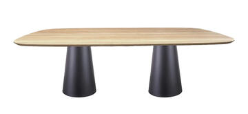Table ovale 250 plateau chêne blanchi biseauté pied cone forme champignon métal noir sur mesure made in france