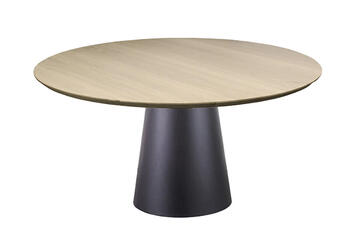U1922_Table ronde plateau chêne blanchi pied cône forme champignon métal noir sur mesure made in france