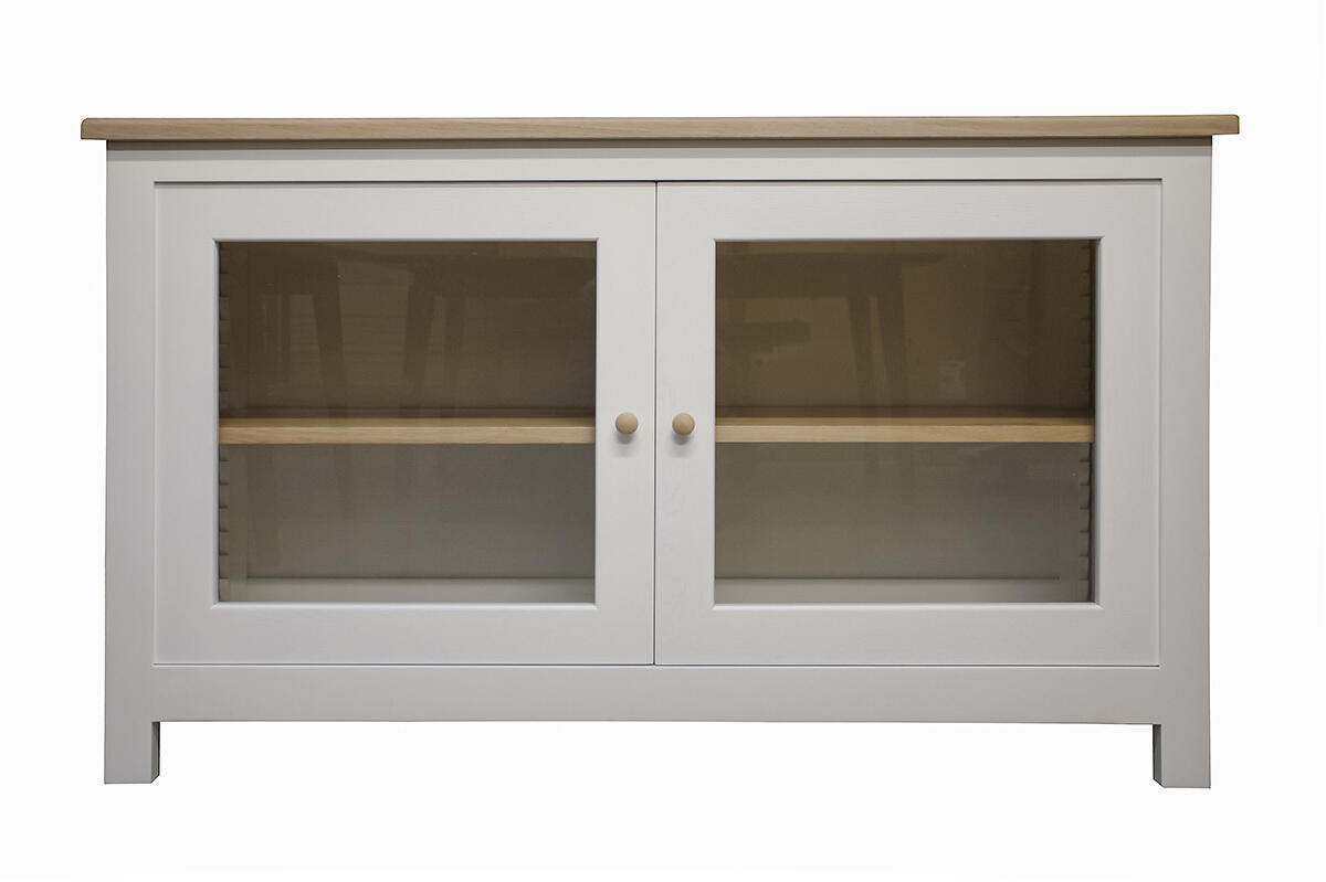 11150_buffet chêne blanhi et laqué 2 portes vitrées étagères réglables sur crémaillères bois personnalisable fabrication francçaise
