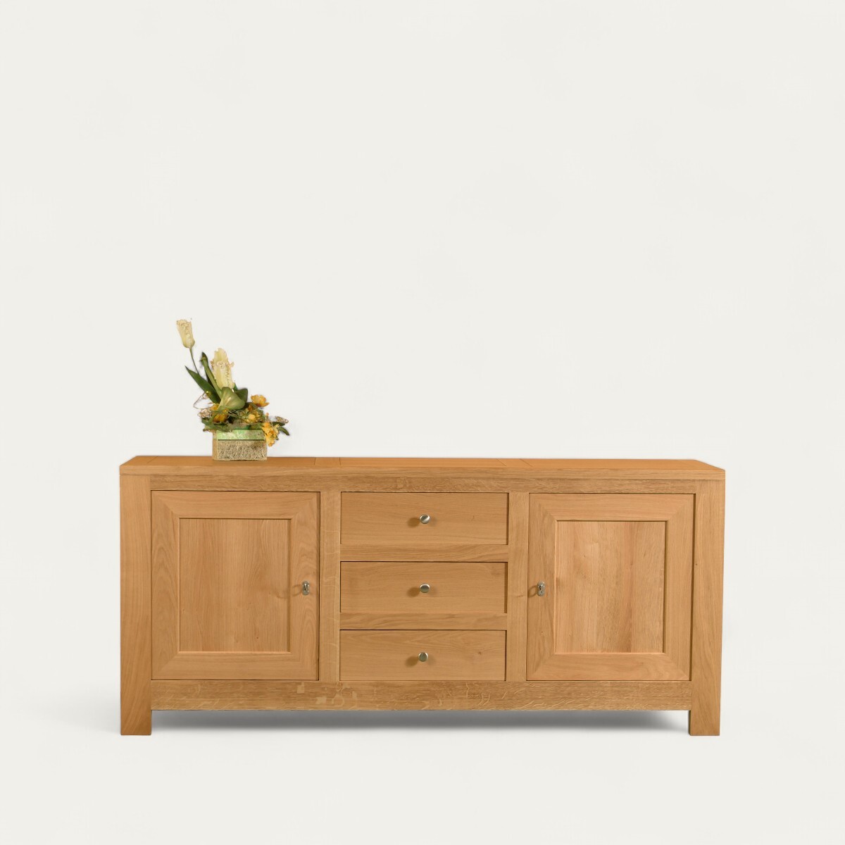 11161_Buffet Création chêne naturel 2 portes 3 tiroirs sur mesure