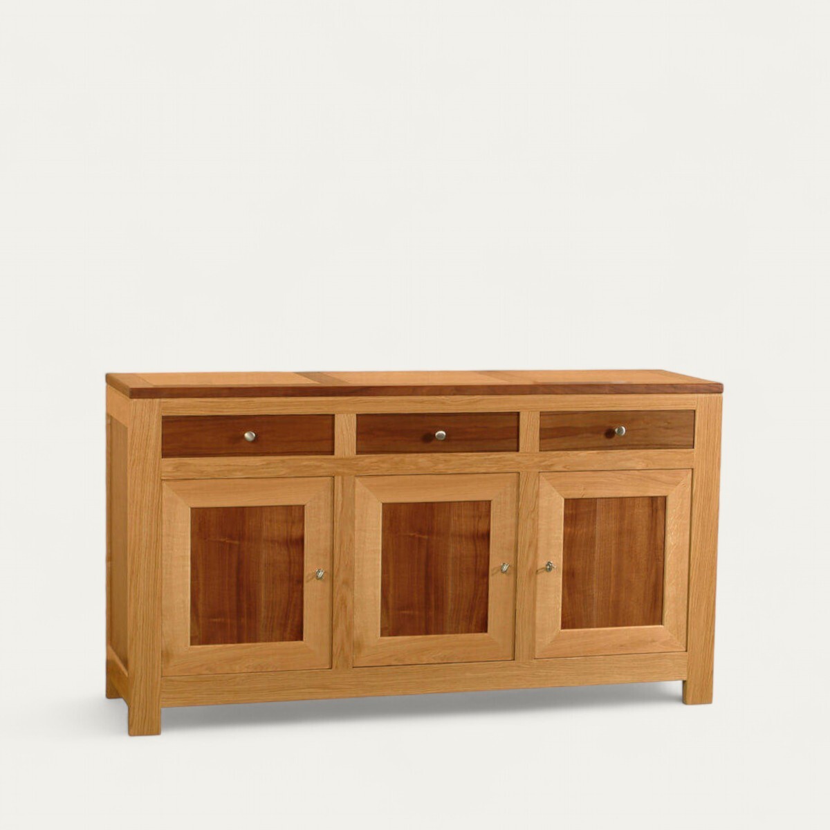 11260_buffet 3 portes 3 tiroirs chêne et noyer naturel bois 100 % massif