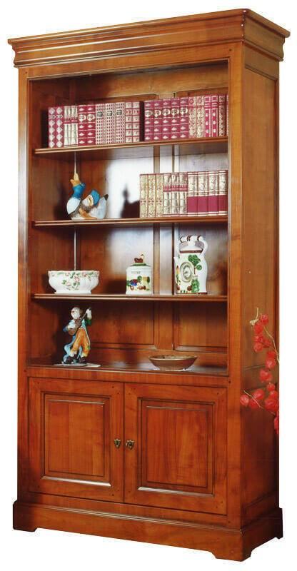 118 Bibliothèque ouverte bas 2 portes haut étagères - Louis philippe merisier décorateur - bois 100% massif