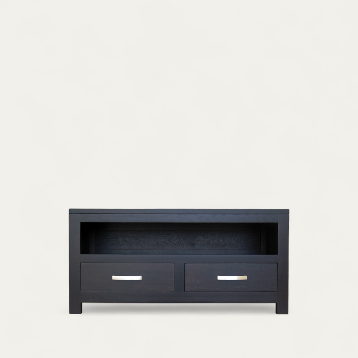 12240_buffet tv chêne wengé noir bois massif 2 tiroirs 1 niche sur mesure