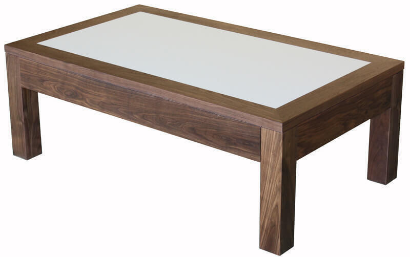 12562 Table basse 2 tiroirs Noyer naturel &amp; Céramique blanche