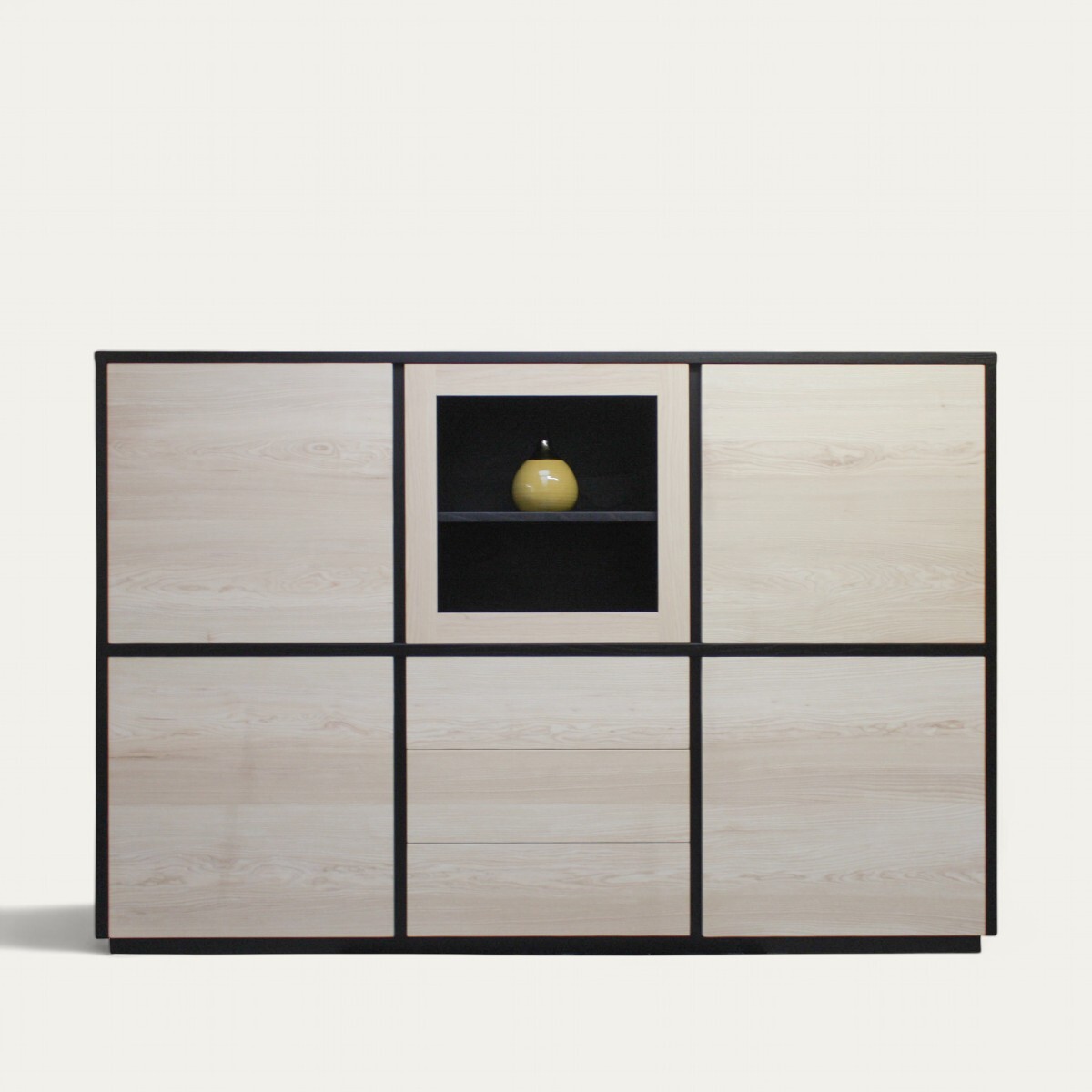 21464F_BAHUTIN 5 portes 3 tiroirs Frêne blanchi et wengé noir bois 100 massif sur mesure personnalisable made in France Pirotais Meubles