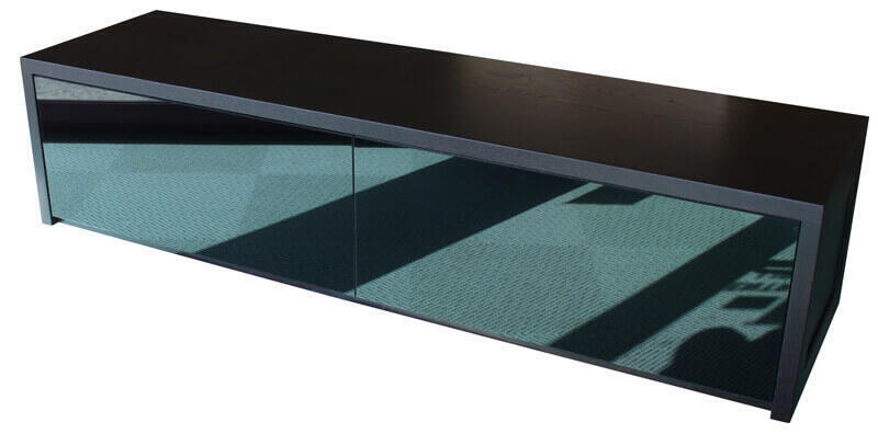 22151 Meuble TV Chêne wengé 2 tiroirs verre laqué sur mesure