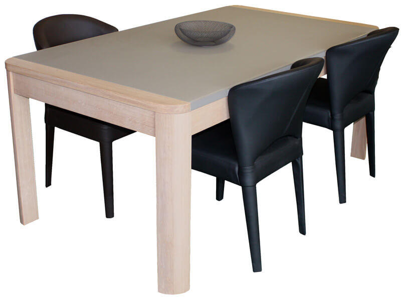 31570 Table rectangulaire RETRO arrondi chêne blanchi & verre mat