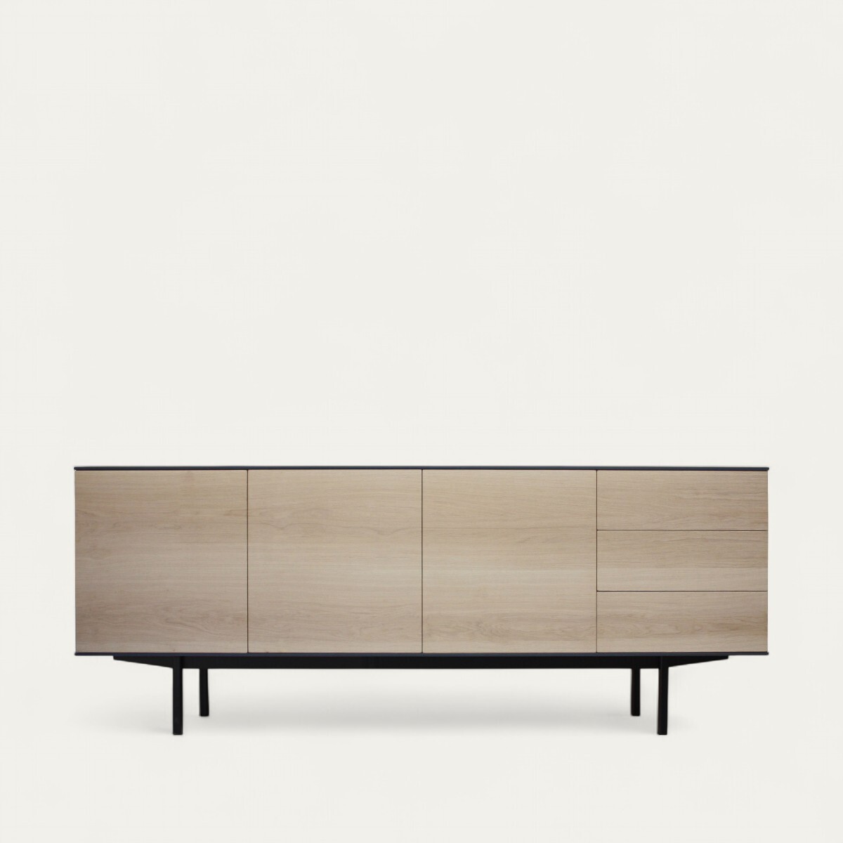 41270_Buffet 3 portes 3 tiroirs push pull chêne blanchi pied métal bateau laqué noir intérieur étégères réglables sur crémaillères bois sur mesure personnalisable Fougères