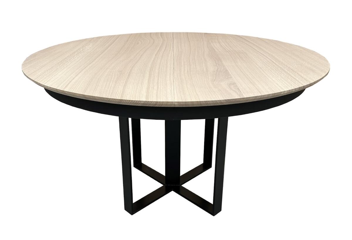 41931_Table ronde chêne blanchi pied central métal trombone 1 allonge papillon made in Bretagne Rennes