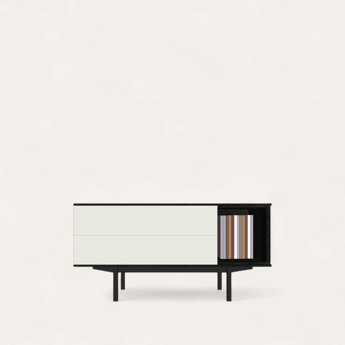42251_Buffet TV 2 tiroirs 1 niche SLIM Chêne wengé noir & Laque tourterelle personnalisable sur mesure made in bretagne