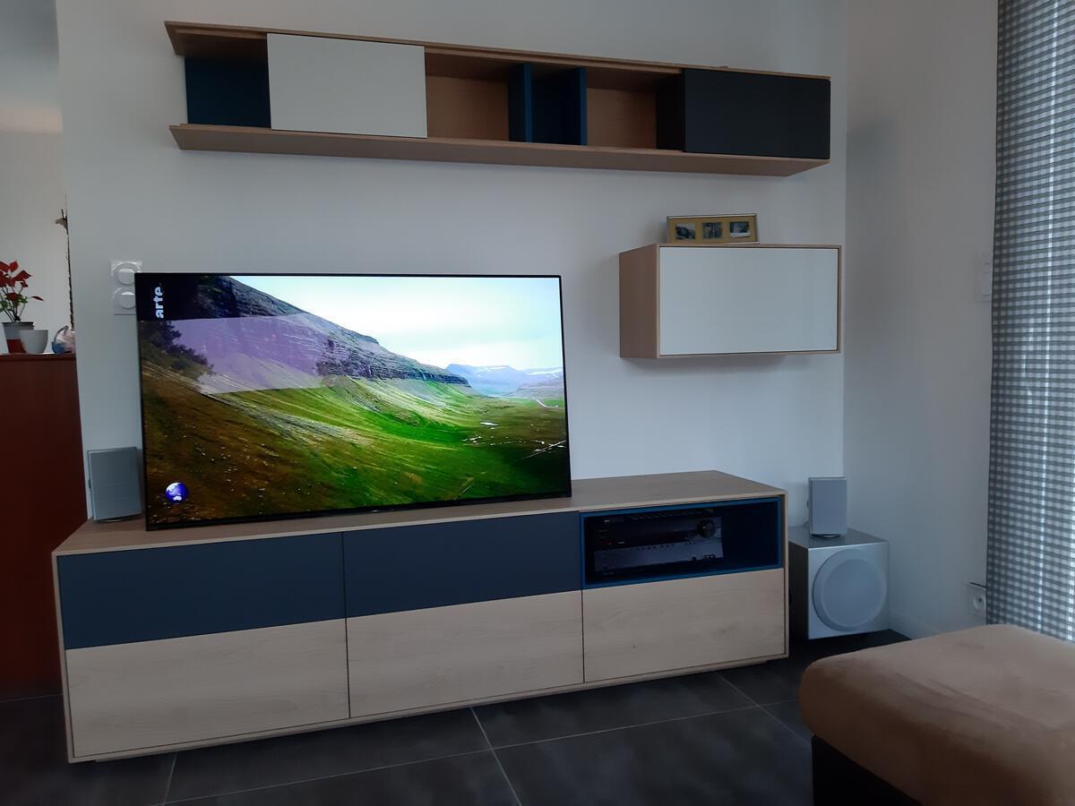 Meuble TV Chêne blanchi et laqué 42275B