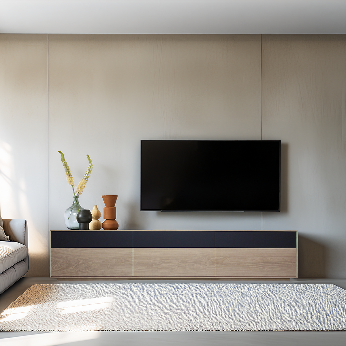 42276_buffet TV 6 tiroirs chêne blanchi et laqué balustrade fabrication française Pirotais meubles Rennes Avranches 1200