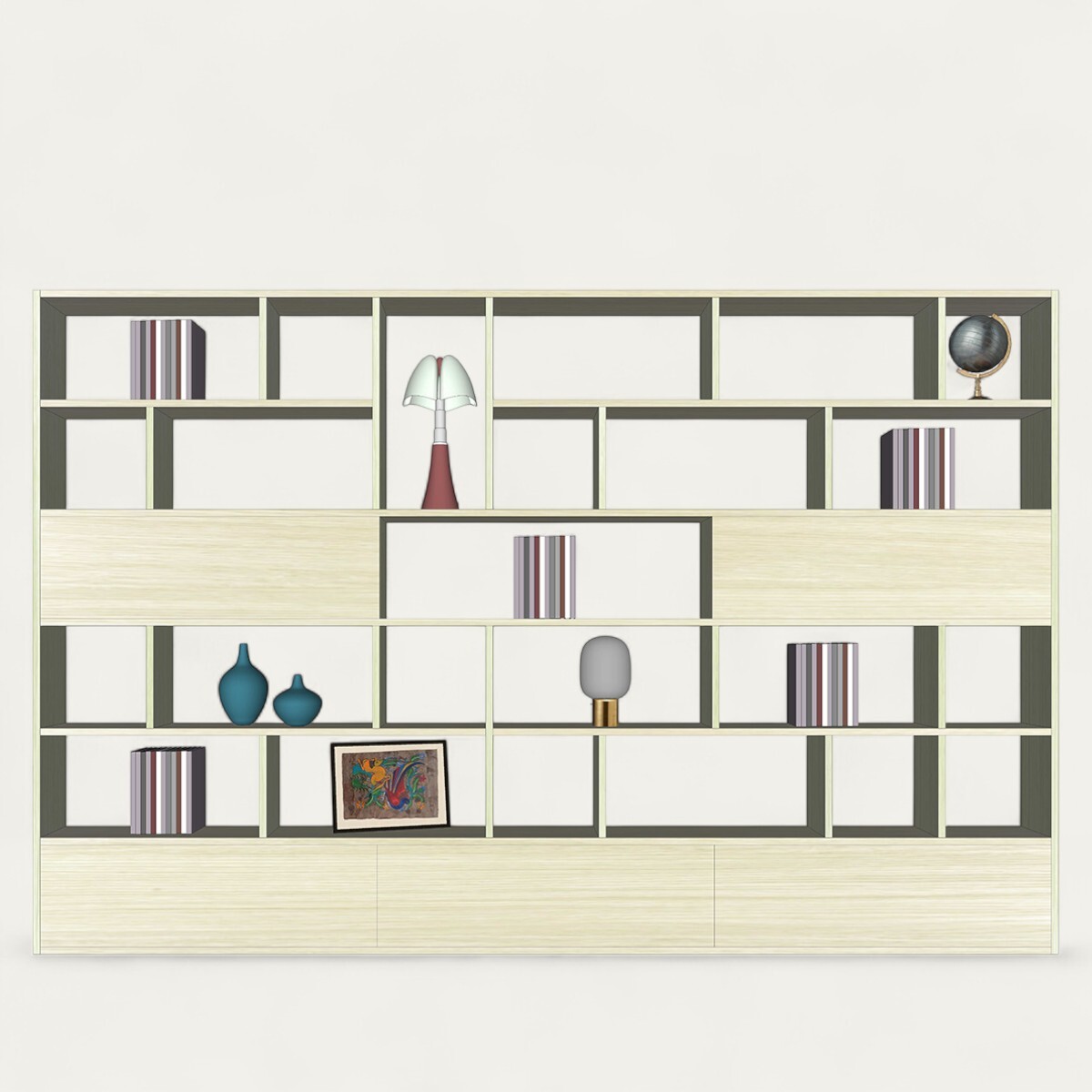 50005_composition murale PERSO 3 tiroirs 2 abattants alvéoles ouvertes chêne blanchi bois massif sur mesure personnalisable fabrication française design