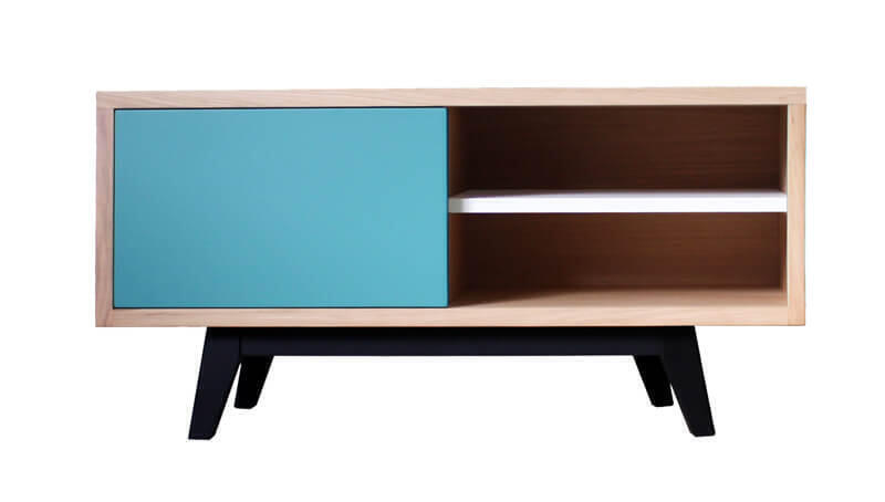 62250 Meuble TV Chêne laqué bleu sur mesure
