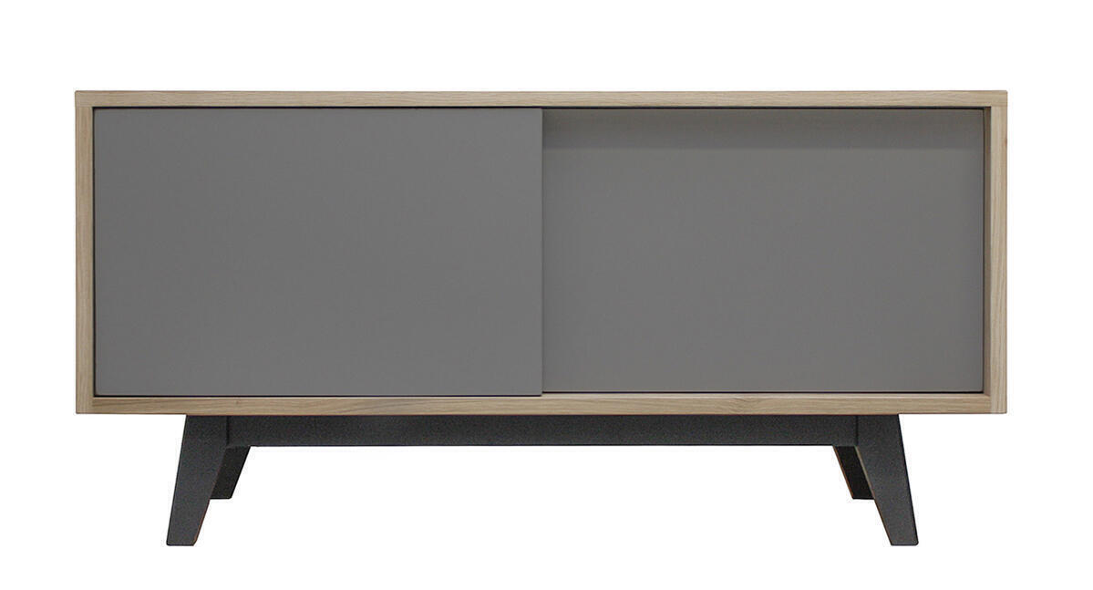 62252 Meuble TV Chêne sur mesure gris portes coulissantes