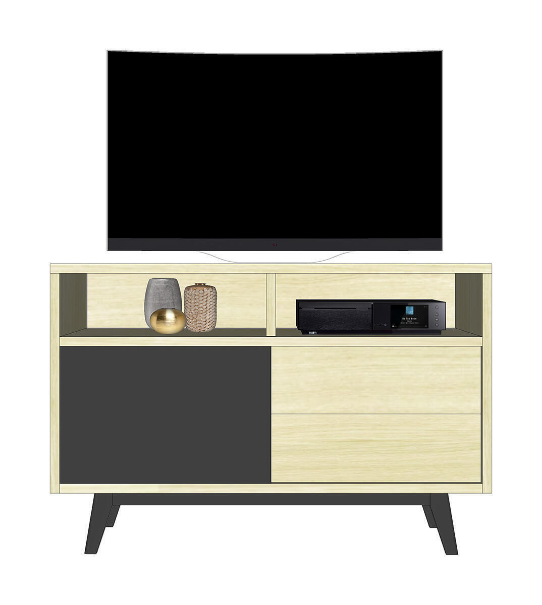 62254_ Meuble TV Chêne 2 tiroirs 1 niche sur mesure