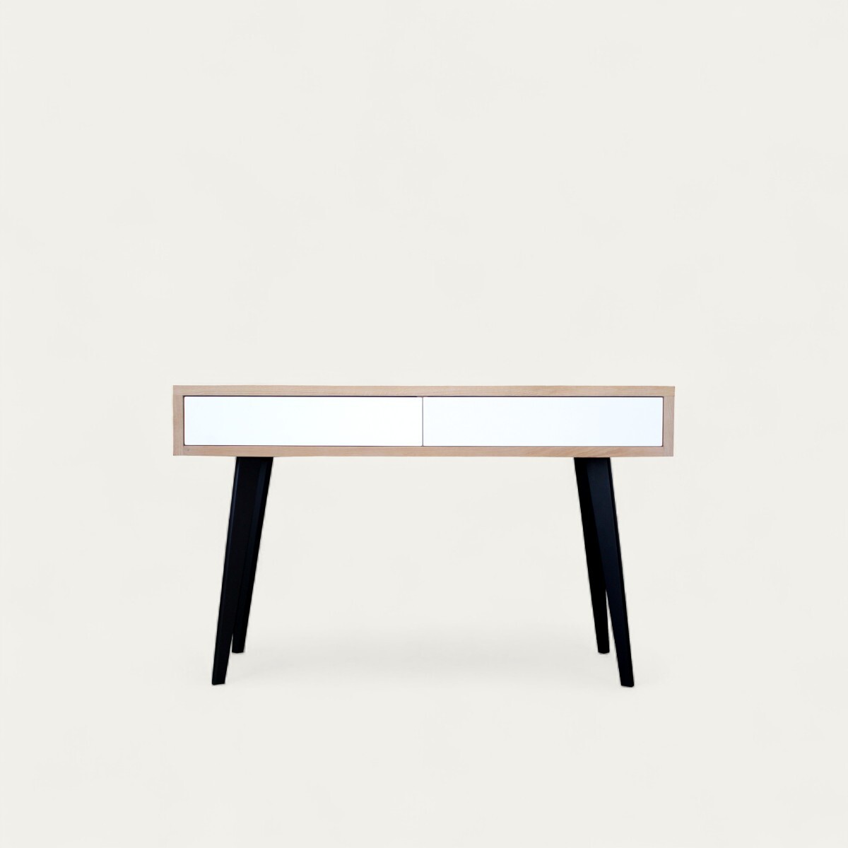 62452_console vintage chêne blanchi laqué blanc noir pied slim 2 tiroirs push pull personnalisable