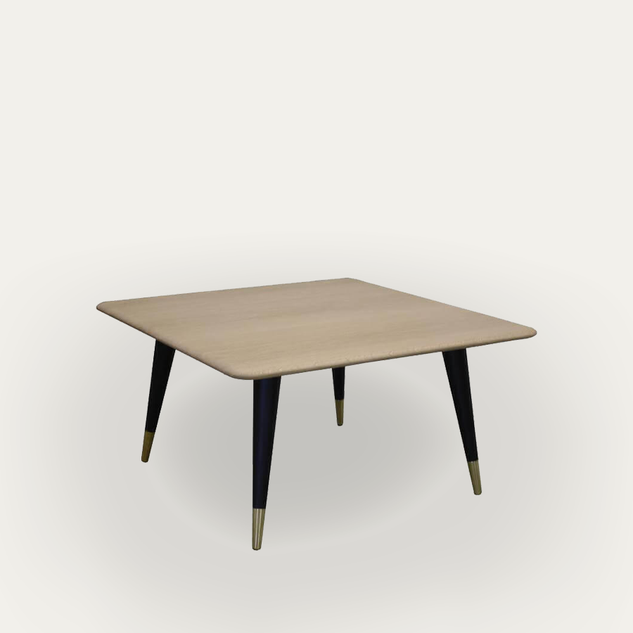 62518_Table basse carrée Long 80 x 80 x haut 43_Cooper pied rond embout laiton Chene blanchi &amp; wengé noir