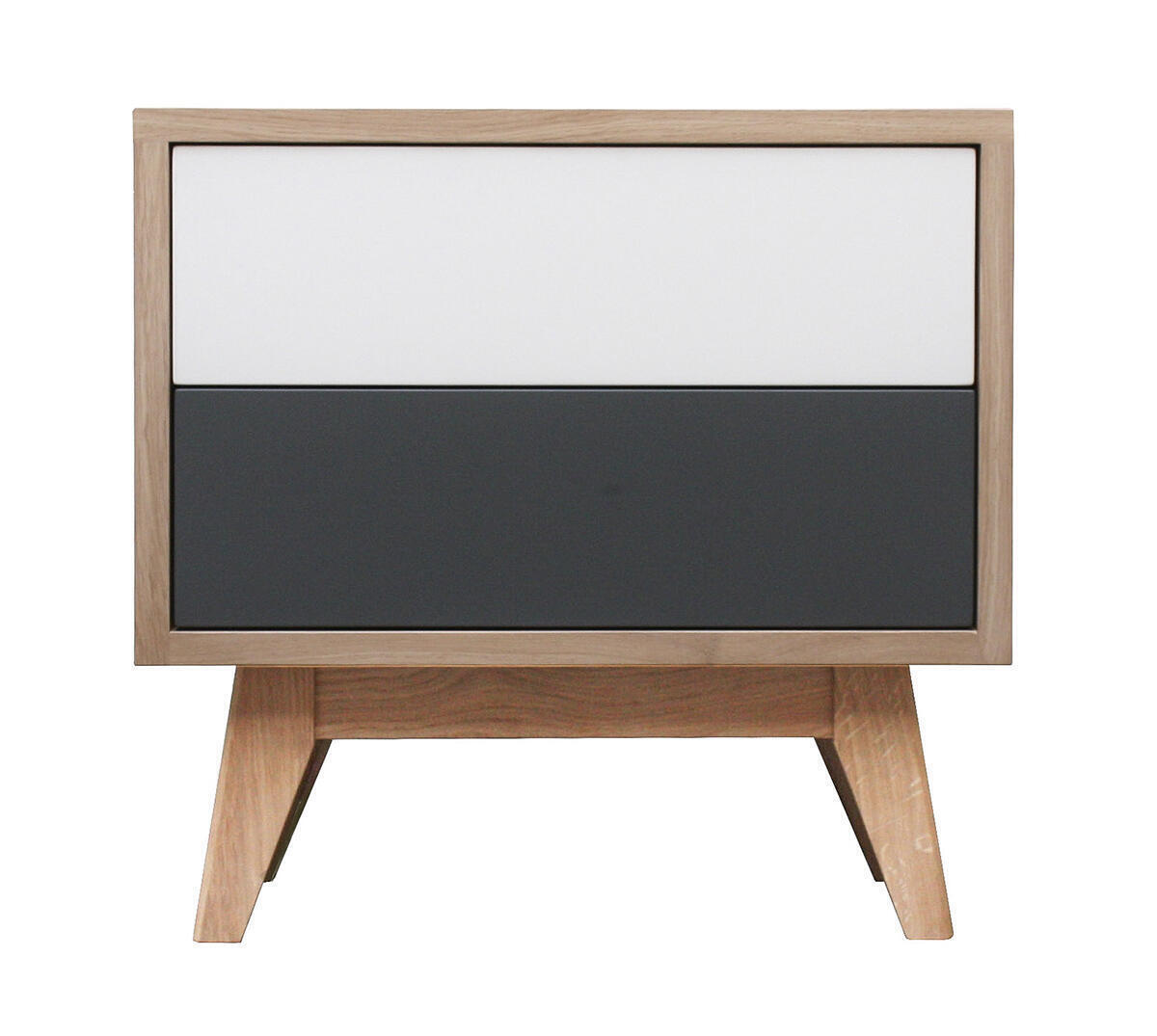 63451_Table de chevet chêne 2 tiroirs blanc gris