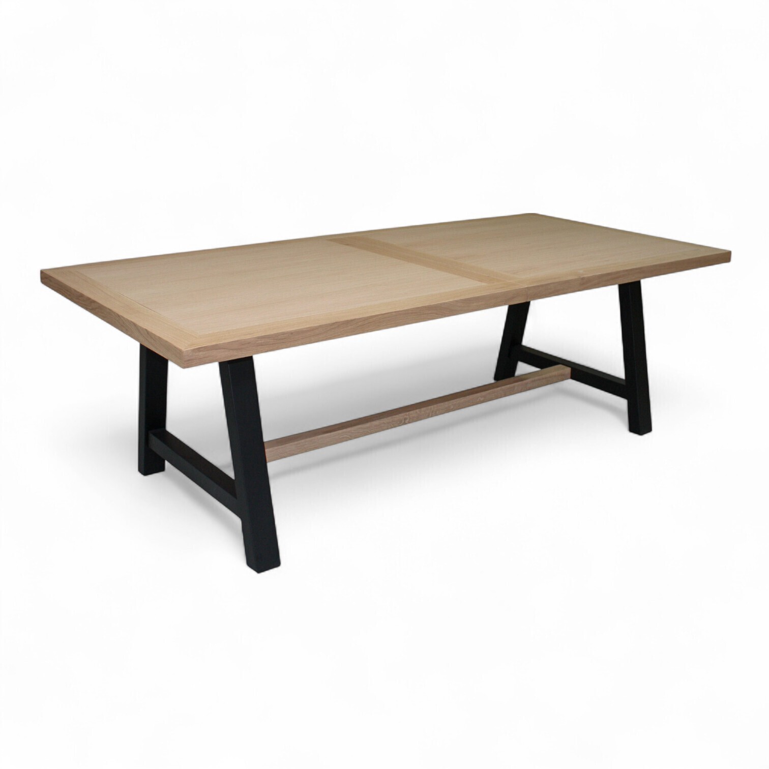 71569_table rectangulaire atelier fermée 2 allonges de 50 pied tréteaux chêne blanchi et laqué noir made in France Pirotais-Photoroom