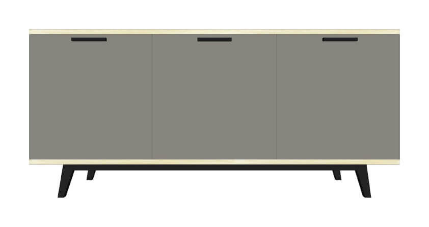 91160_Buffet 3 portes avec poignées chêne blanchi laqué gris plomb collection cooper côtés arrondis style scandinave fabriqué en France
