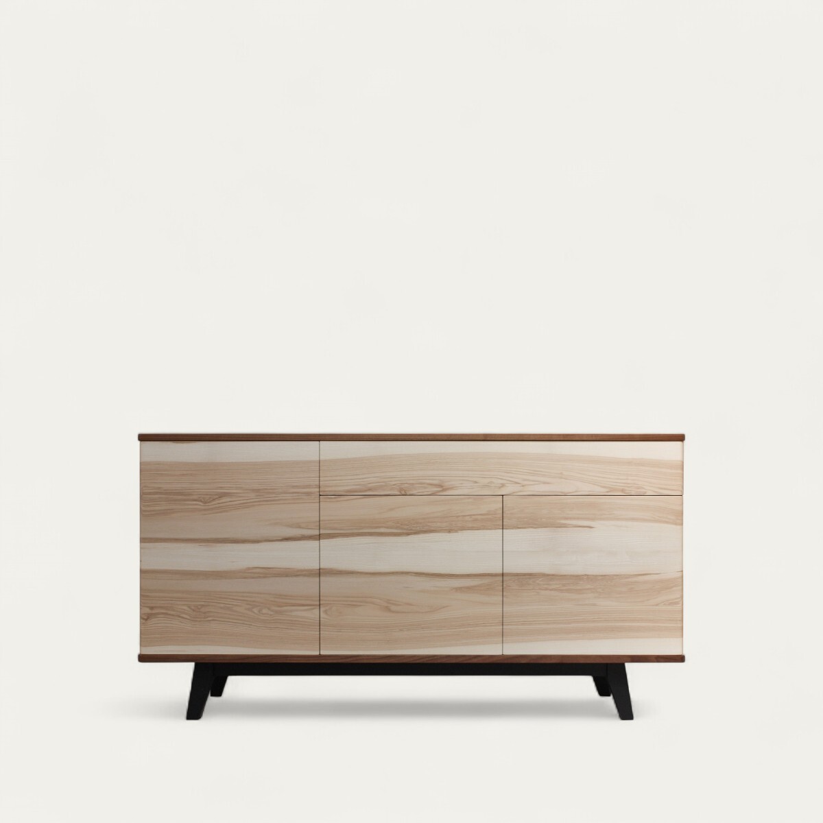 91170_Buffet cooper 3 portes 2 tiroirs push pull frêne olivier et noyer naturel laqué balustrade bois massif made in Bretagne sur mesure personnalisable