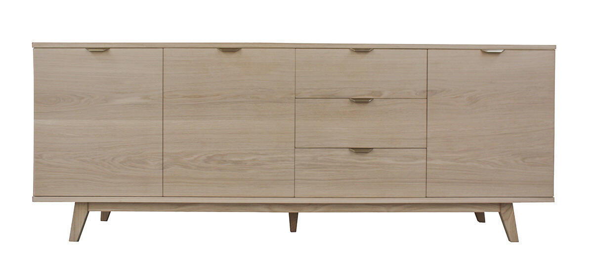 91272_Buffet Cooper chêne blanchi 3 portes 3 tiroirs poignée bec dorée sur mesure made in Bretagne Pirotais