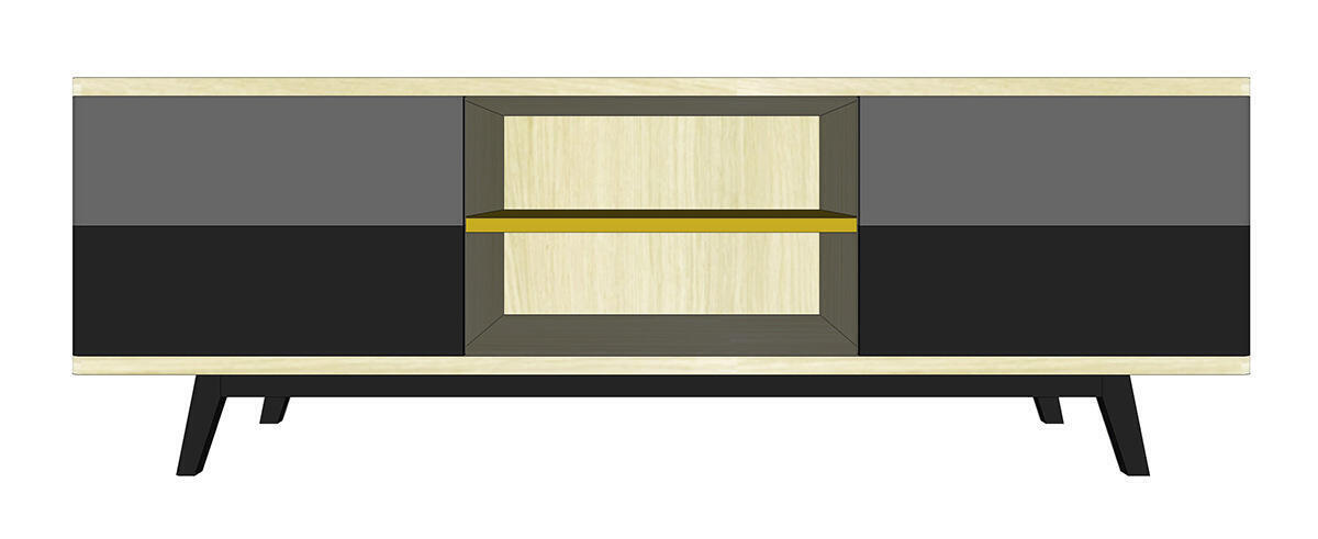 92270_Meuble TV Chêne sur mesure - laqué gris jaune