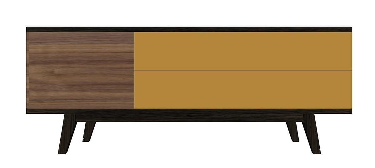 92282_Meuble TV Chêne wengé noir sur mesure - tiroirs jaune