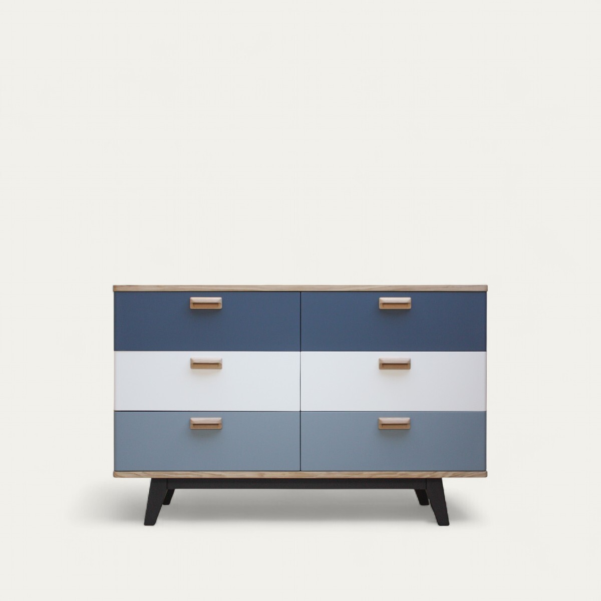 93364_commode 6 tiroirs symétriques avec ralentisseurs cooper arrondis poignée coquille chêne blanchi bois massif laqué bleu blanc noir sur mesure made in bretagne