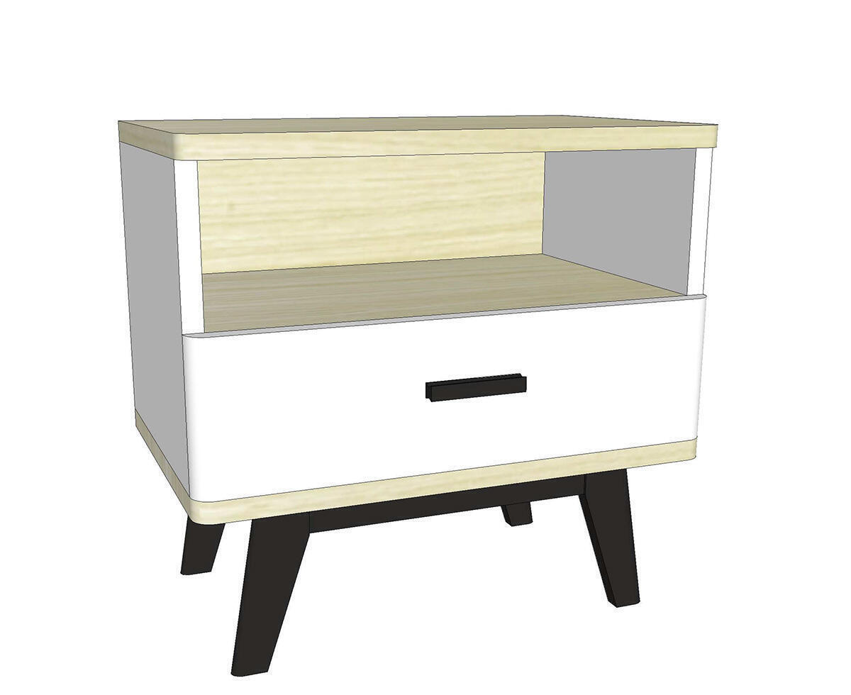 93452 Chevet cooper 1 tiroir 1 niche chêne blanchi bois massif laqué blanc personnalisable sur mesure Pirotais Rennes