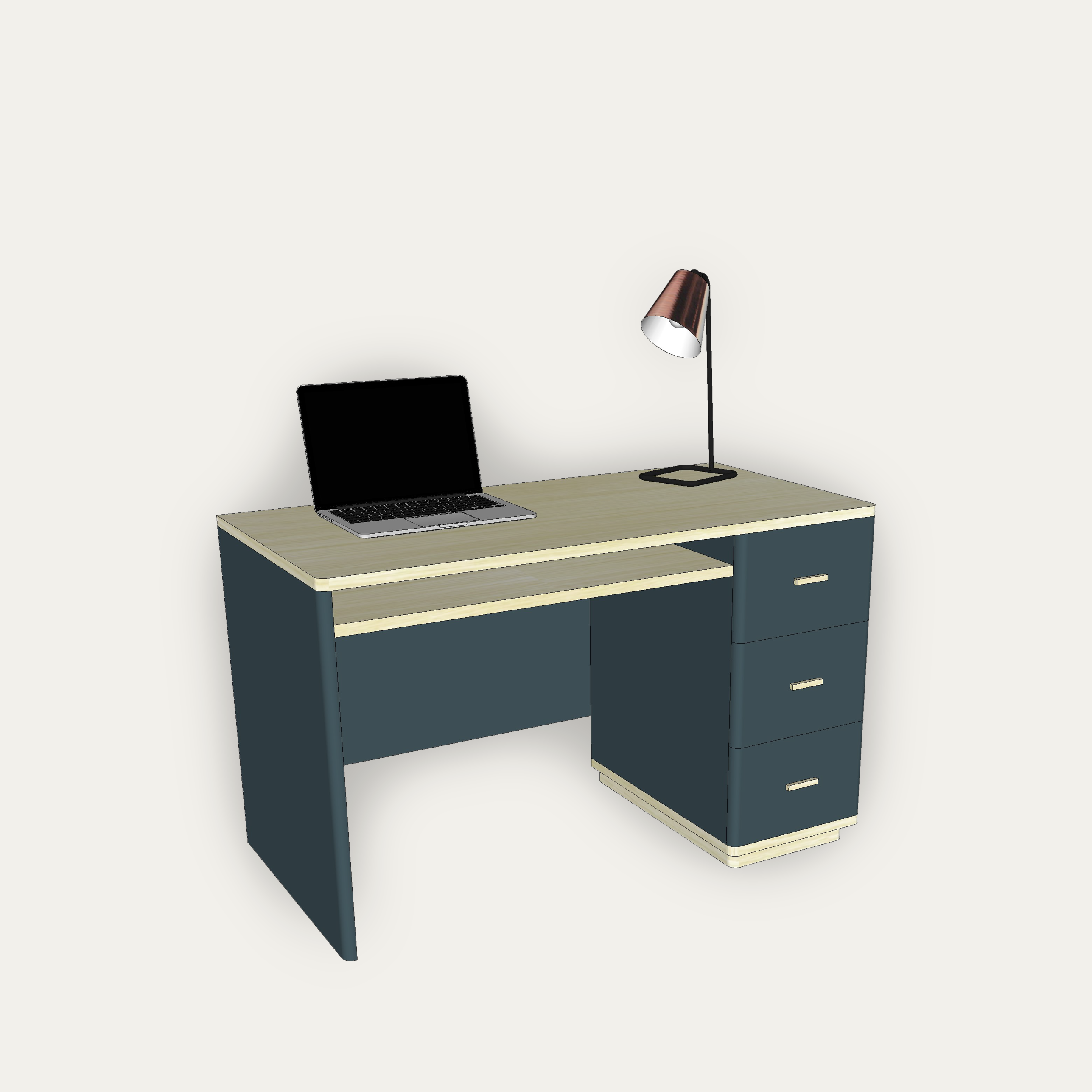94147_Bureau cooper demi ministre 3 tiroirs 1 niche chêne blanchi et laqué personnalisable made un bretagne-1