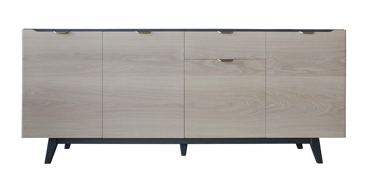 B1275_Buffet 4 portes 1 tiroir chêne blanchi et laqué balustrade étagères bois sur mesure personnalisable made in France