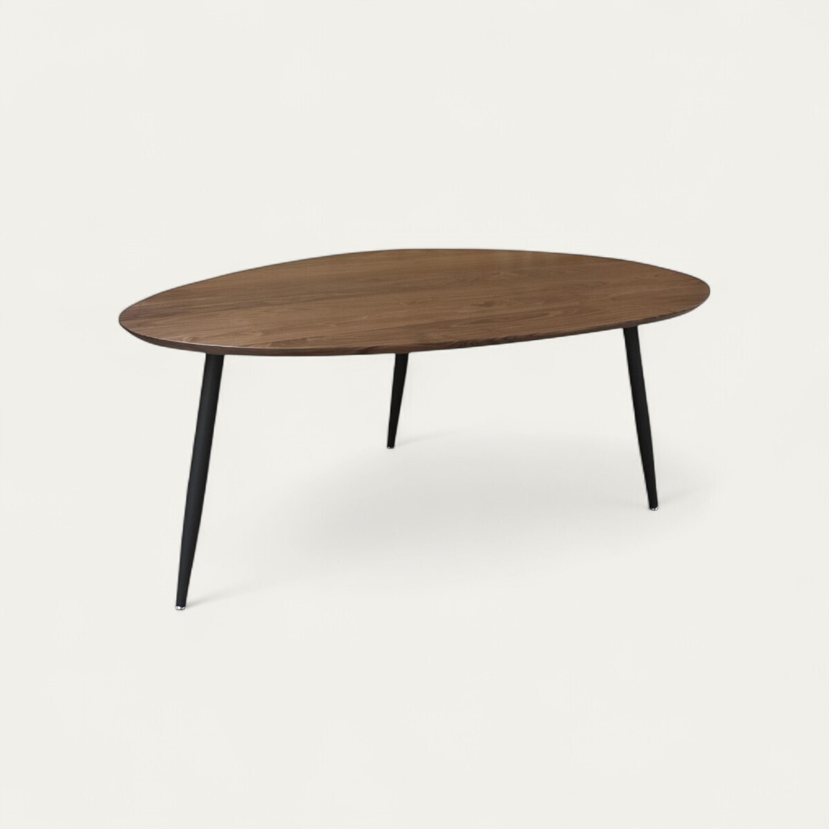B1838_Table ovale tripode noyer bois massif chant biseauté piétement conique métal noir sur mesure personnalisable made in bretagne pirotais meubles Rennes