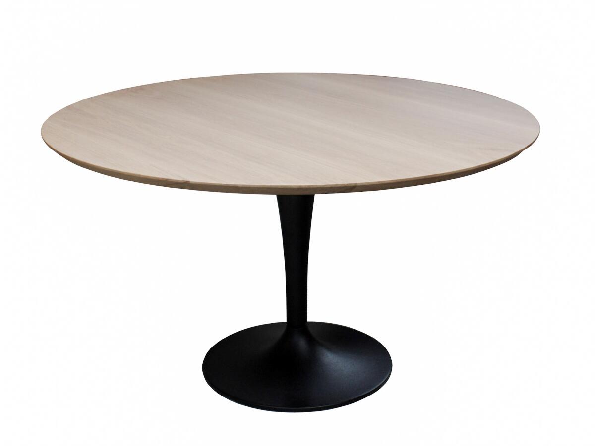 B1919_table ronde  chêne blanchi bois massif bord biseauté pied métal tulipe noir made in france sur mesure