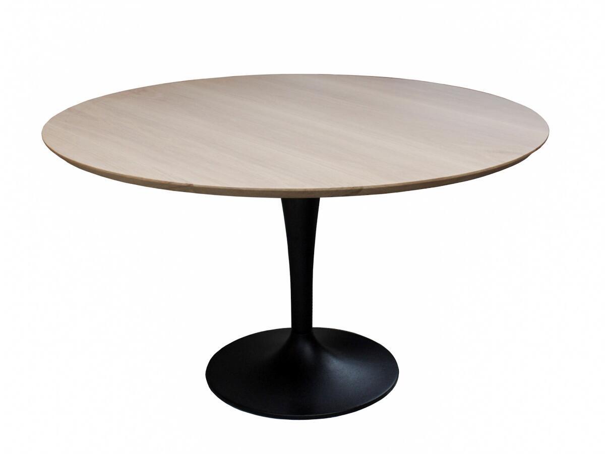 B1919_table ronde chêne blanchi bois massif bord biseauté pied métal tulipe noir made in france sur mesure
