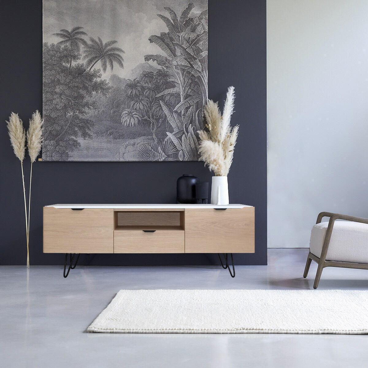 B2285_Meuble TV chêne 2 portes 1 tiroir sur mesure