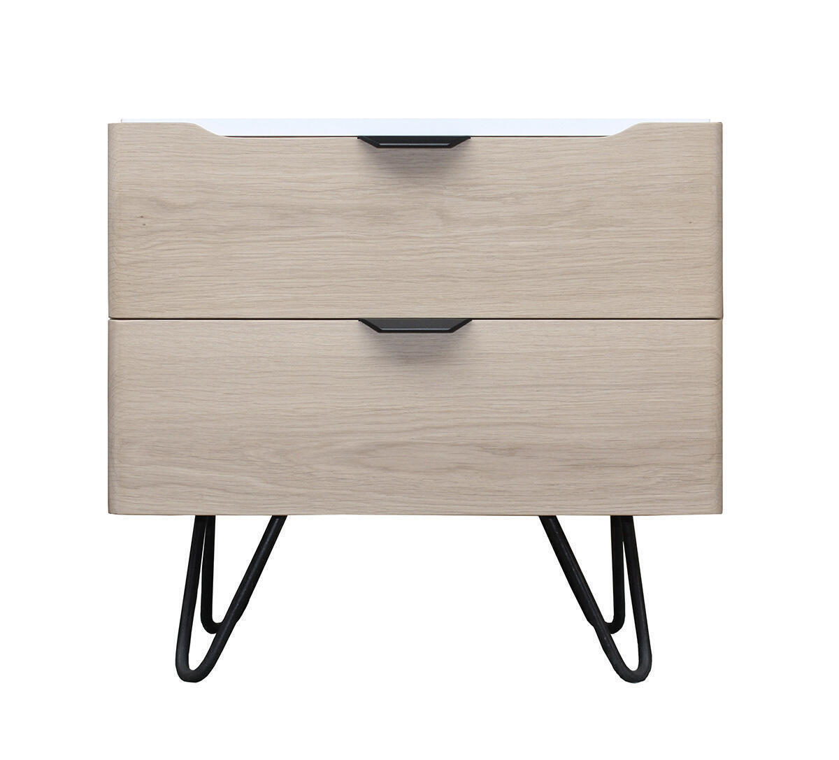 B3451_Table de chevet Chêne 2 tiroirs épingle noir sur mesure