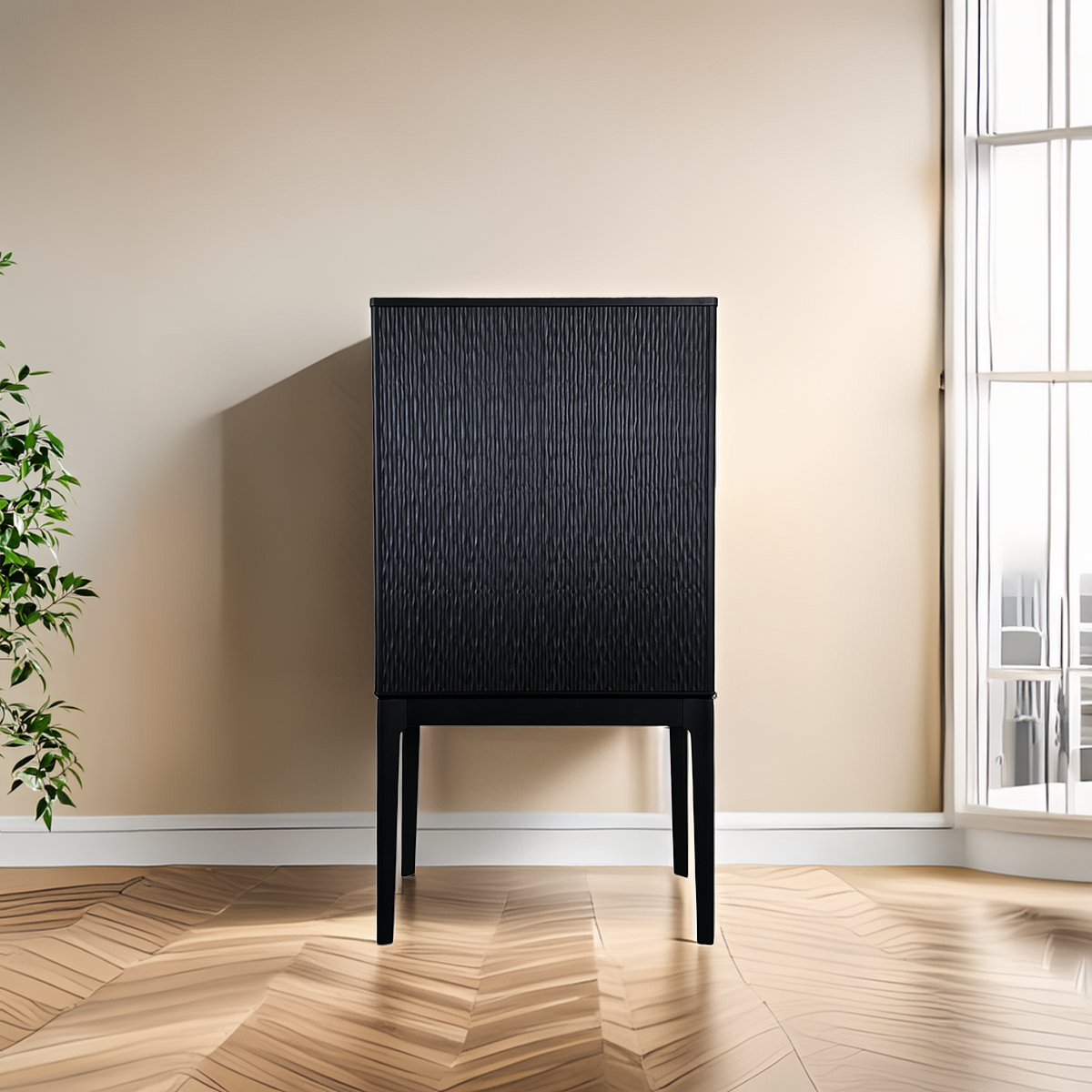 Buffet armoirette wengé noir 2 portes gouges asymétriques massif sur mesure made in bretagne