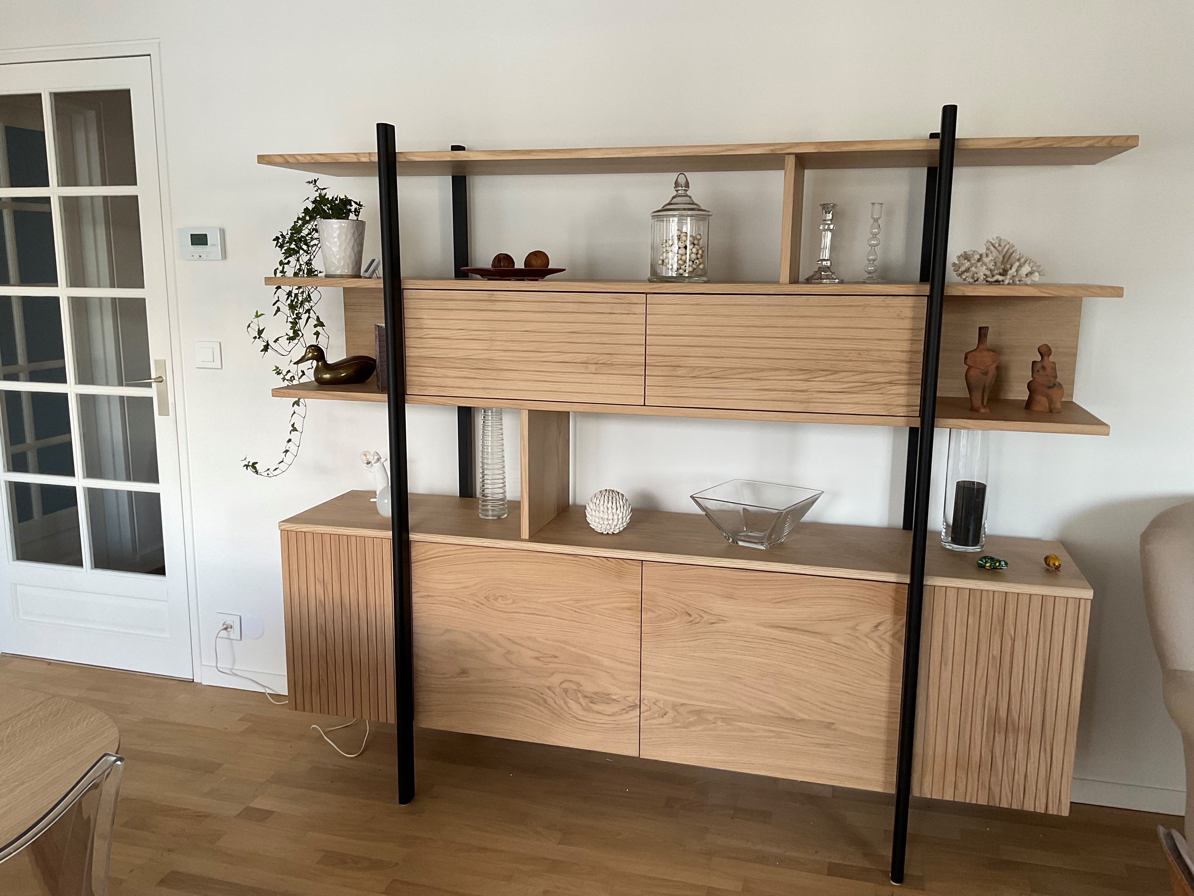 Buffet étagère Collection Fusion chêne blanchi et wengé noir