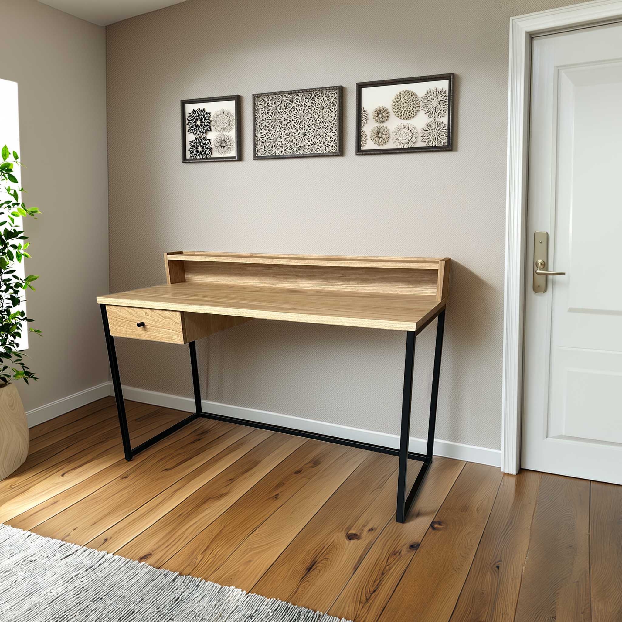 Bureau 1 tiroir chêne naturel et structure en métal noir sur mesure made in Bretagne