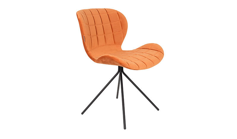 chaise omg velours orange pied métal noir