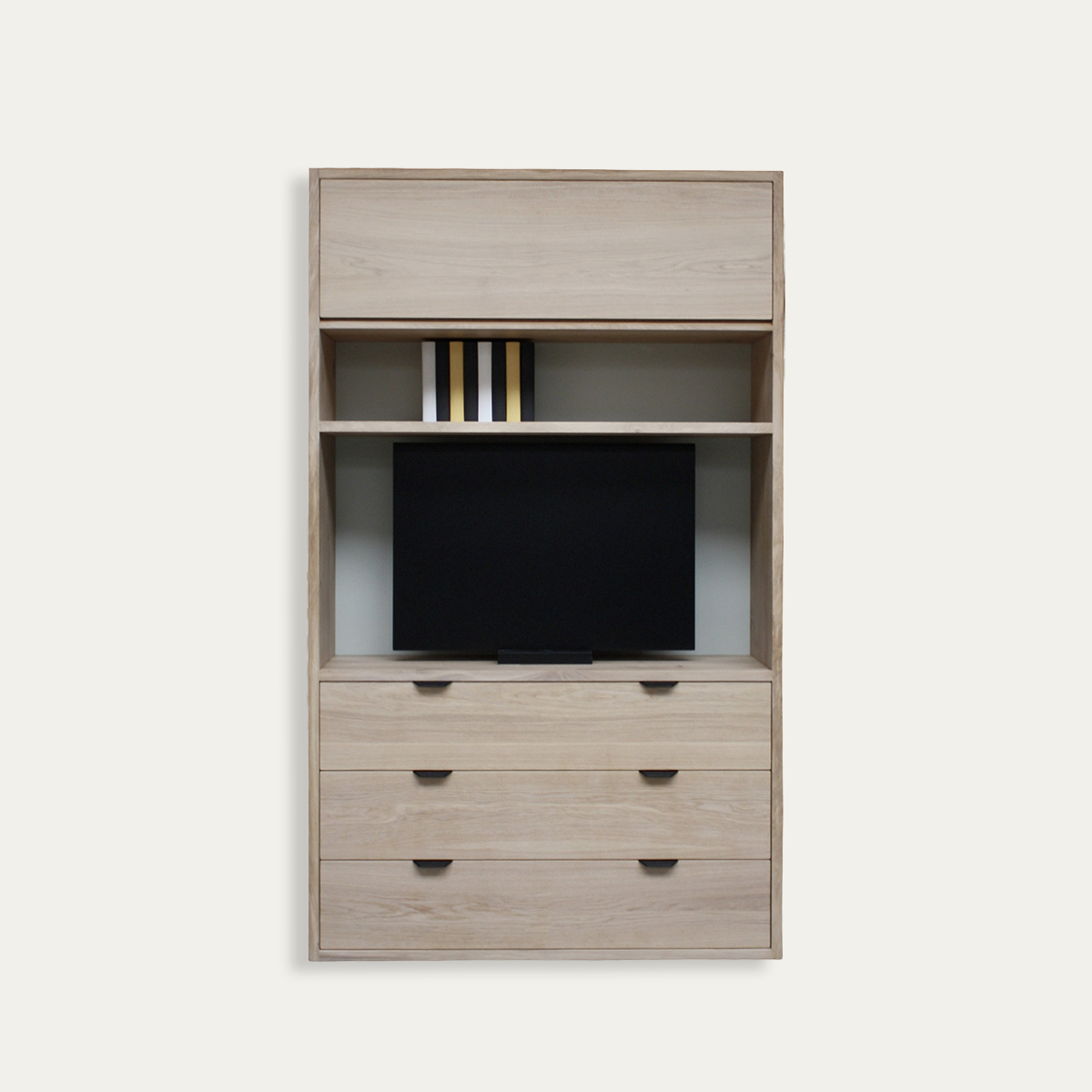 Composition TV 3 tiroirs chêne blanchi et laqué