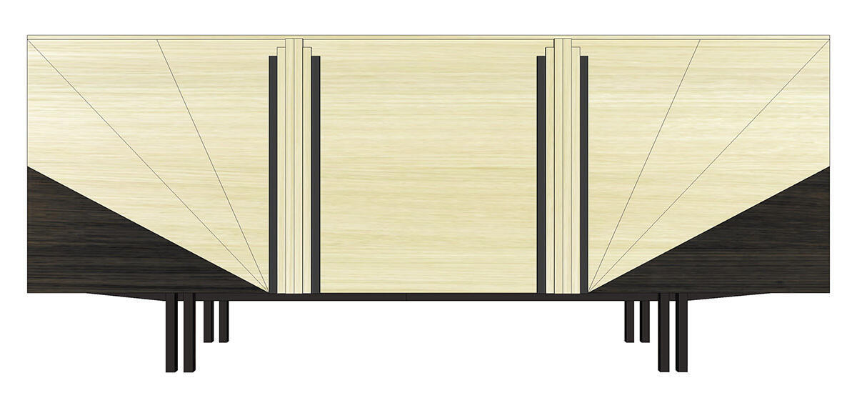 GA1155_Buffet 3 portes_GATSBY chêne blanchi et wengé noir bois massif piétement métal doublé
