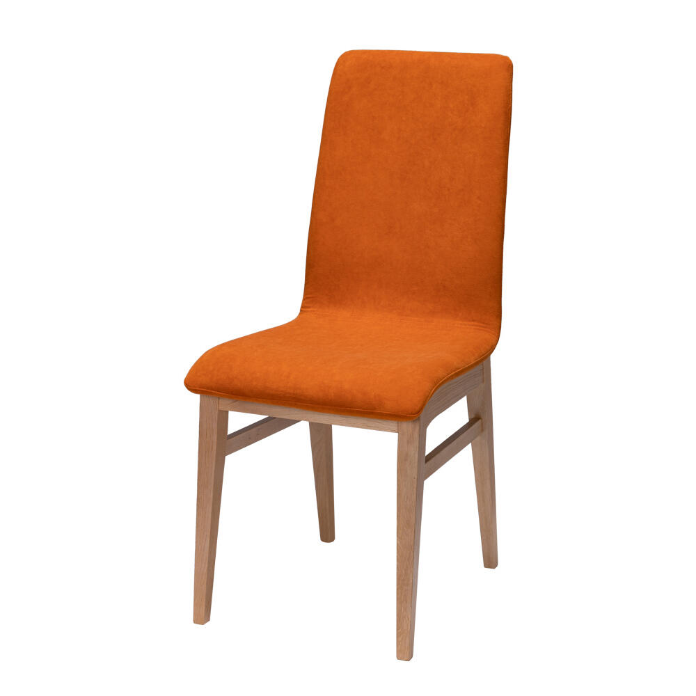 LELYAM chaise tissu aqua clean mandarine pietement carré en chêne massif personnalisable divers revêtements et piétements