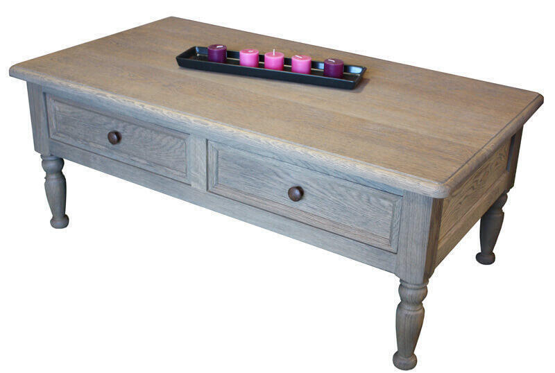 LP2561 Table basse 2 tiroirs en va & vient Chêne flotté (défibré & grisé) bois massif