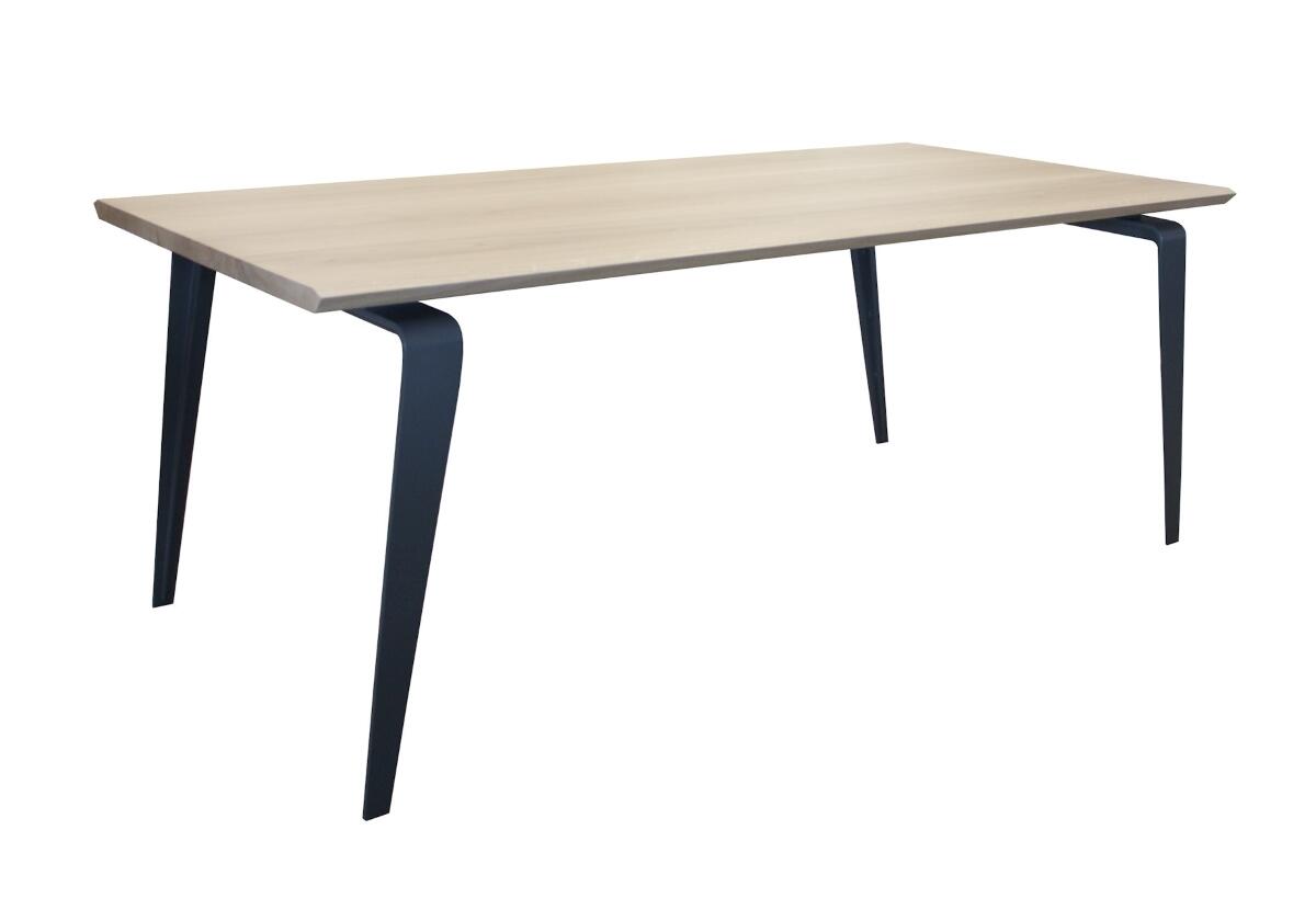 M1702_table chêne blanchi plateau double biseau sur la longueur piétement métal gris sur mesure made in bretagne