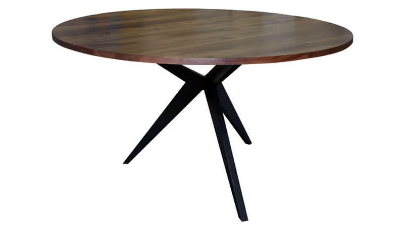 M1706_Table ronde pieds metal design dessus bois massif noyer sur mesure design fabricant vernis